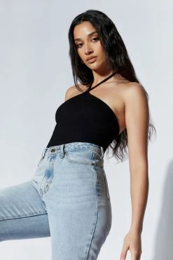 ROM Arden Halter Neck Ribbed Bodysuit - Black All Tops