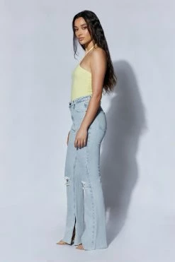 ROM Arden Halter Neck Ribbed Bodysuit - Yellow All Tops