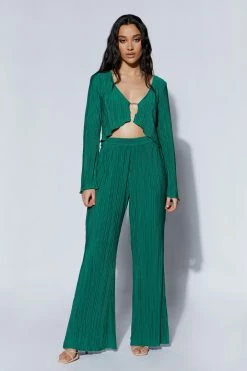 WNT Two Piece Sets Mehru Crinkle Straight Leg Pant - Emerald