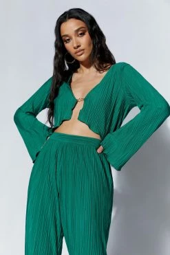 WNT Two Piece Sets Mehru Crinkle Straight Leg Pant - Emerald