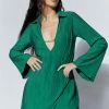 WNT Azar Crinkle Mini Dress With Hardware - Emerald