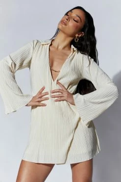 WNT Azar Crinkle Mini Dress With Hardware - Wheat