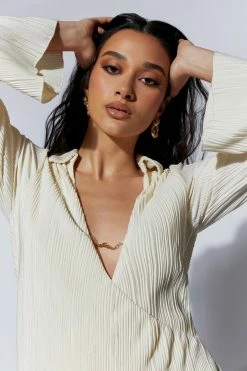 WNT Azar Crinkle Mini Dress With Hardware - Wheat