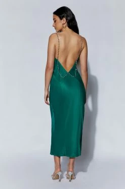 JLW DRESSES Rasta Cowl Neck Diamante Strap Midi Dress - Emerald