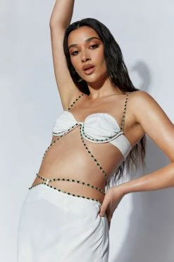 JLW Farah Diamante Trim Bralette - White Two Piece Sets