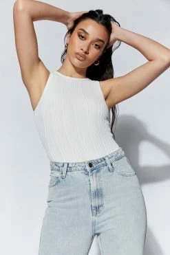 EMS All Tops Louisa Recycled Sleeveless Knit Bodysuit - White