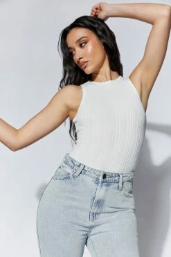 EMS All Tops Louisa Recycled Sleeveless Knit Bodysuit - White