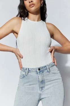 EMS All Tops Louisa Recycled Sleeveless Knit Bodysuit - White