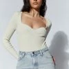 EMS All Tops Rinna Recycled Knit Scoop Neck Bodysuit - Cream