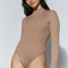 EMS Ruthie Recycled Knit Long Sleeve Bodysuit - Mocha All Tops