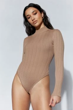 EMS Ruthie Recycled Knit Long Sleeve Bodysuit - Mocha All Tops