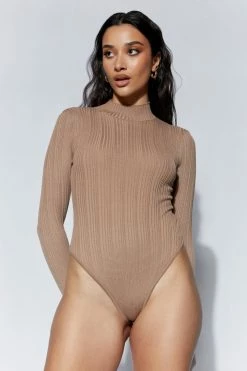 EMS Ruthie Recycled Knit Long Sleeve Bodysuit - Mocha All Tops 12 EMS Ruthie Recycled Knit Long Sleeve Bodysuit - Mocha All Tops