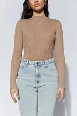 EMS Ruthie Recycled Knit Long Sleeve Bodysuit - Mocha All Tops 10 EMS Ruthie Recycled Knit Long Sleeve Bodysuit - Mocha All Tops