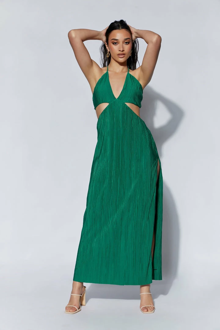WNT DRESSES Nava Crinkle Halter Cut Out Maxi Dress - Emerald 1 WNT DRESSES Nava Crinkle Halter Cut Out Maxi Dress - Emerald
