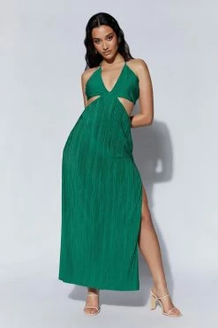 WNT DRESSES Nava Crinkle Halter Cut Out Maxi Dress - Emerald 11 WNT DRESSES Nava Crinkle Halter Cut Out Maxi Dress - Emerald