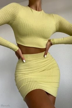 ROM Iliana Shimmer Rib Mini Skirt - Lemon All Bottoms