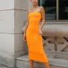 WXI Cassidy Strapless Midi Dress - Tangerine