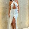 WNT Dana Chiffon Diamante Trim Halter Maxi Dress - White DRESSES