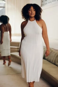 SHN Adrienne Halter Neck Midi Dress - White DRESSES
