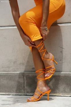 LFS Shoes Milly Faux Leather Wrap Around Heels - Tangerine