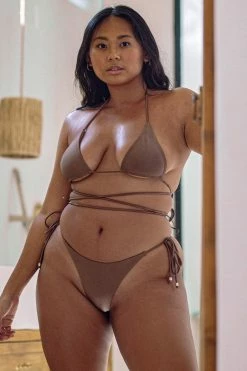 GLD MESHKI SWIM Ariel Triangle Tie Up Bikini Top - Chocolate