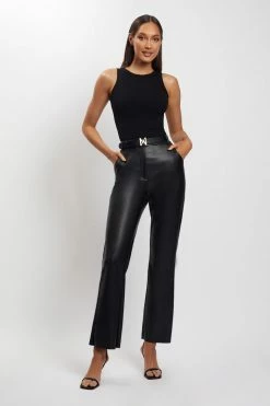 ZNY Mona Meshki Logo Vegan Leather Belt - Black