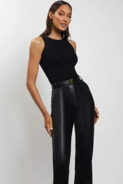 ZNY Mona Meshki Logo Vegan Leather Belt - Black