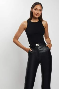 ZNY Mona Meshki Logo Vegan Leather Belt - Black