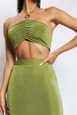 ROM Alizeh Ruched Halter Crop Top - Green