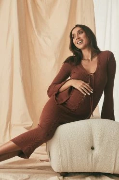 SOP DRESSES Annika Lace Up Knit Midi Dress - Light Chocolate 13 SOP DRESSES Annika Lace Up Knit Midi Dress - Light Chocolate