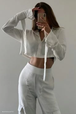 QNG Issy Cropped Shirt - Ivory All Tops