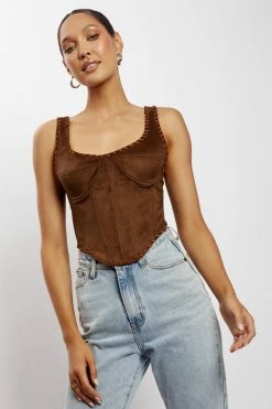 WNT Audrey Suede Corset - Chocolate Two Piece Sets