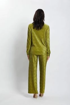 WNT All Tops Yara Pleated Satin Shirt - Olive
