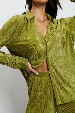 WNT All Tops Yara Pleated Satin Shirt - Olive