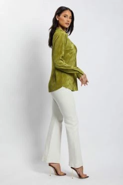 WNT All Tops Yara Pleated Satin Shirt - Olive