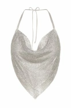 QINGYA FASHION CO., LTD. Daphne Diamante Cowl Neck Halter Top - Silver All Tops 19 QINGYA FASHION CO., LTD. Daphne Diamante Cowl Neck Halter Top - Silver All Tops