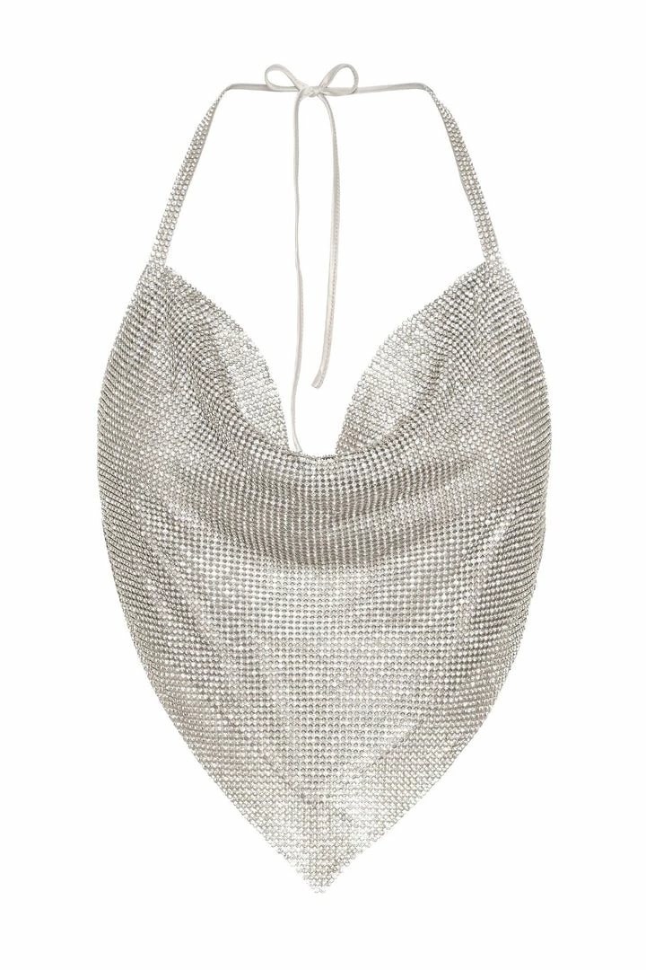 QINGYA FASHION CO., LTD. Daphne Diamante Cowl Neck Halter Top - Silver All Tops 10 QINGYA FASHION CO., LTD. Daphne Diamante Cowl Neck Halter Top - Silver All Tops