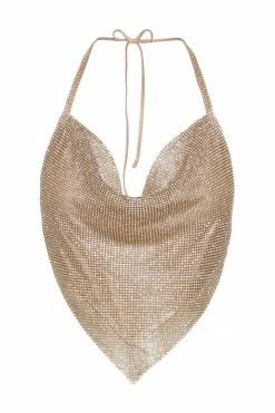 QNG Daphne Diamante Cowl Neck Halter Top - Gold All Tops 17 QNG Daphne Diamante Cowl Neck Halter Top - Gold All Tops