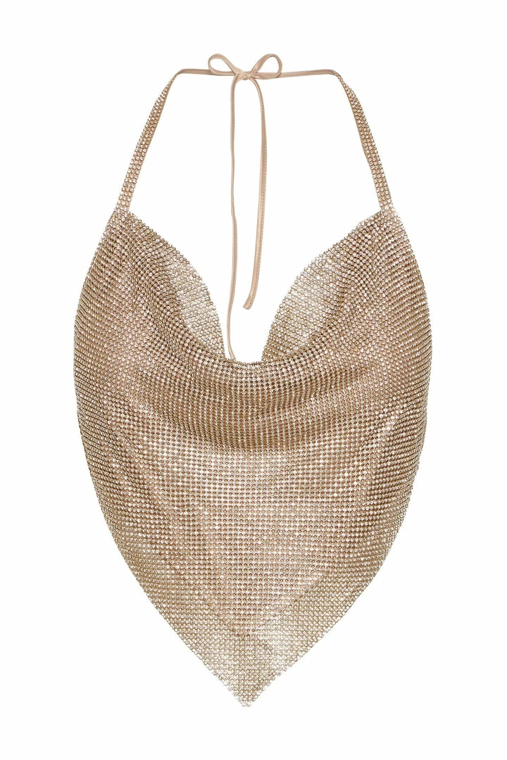 QNG Daphne Diamante Cowl Neck Halter Top - Gold All Tops 9 QNG Daphne Diamante Cowl Neck Halter Top - Gold All Tops