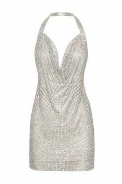 QINGYA FASHION CO., LTD. DRESSES Meilani Low Back Diamante Mesh Mini Dress - Silver