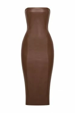 WNT Pamela Strapless Faux Leather Dress - Chocolate DRESSES 15 WNT Pamela Strapless Faux Leather Dress - Chocolate DRESSES