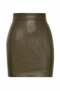 WANTONG Annabelle Croc Bodycon Mini Skirt - Khaki All Bottoms