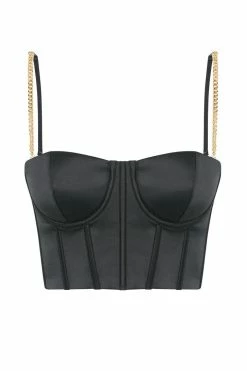 QNG All Tops Alexina Chain Strap Corseted Bustier - Black