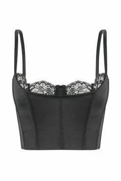 QNG Lake Lace Cami Crop Top - Black