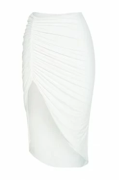 ROM All Bottoms Molly Ruched Side Midi Skirt - White 13 ROM All Bottoms Molly Ruched Side Midi Skirt - White
