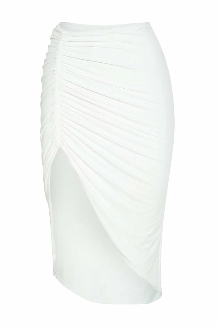 ROM All Bottoms Molly Ruched Side Midi Skirt - White 7 ROM All Bottoms Molly Ruched Side Midi Skirt - White
