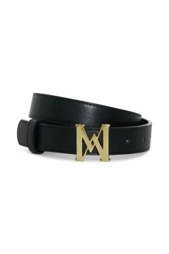 ZNY Mona Meshki Logo Vegan Leather Belt - Black