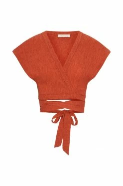 HSH Rosa Crinkle Satin Crop Top - Burnt Orange All Tops