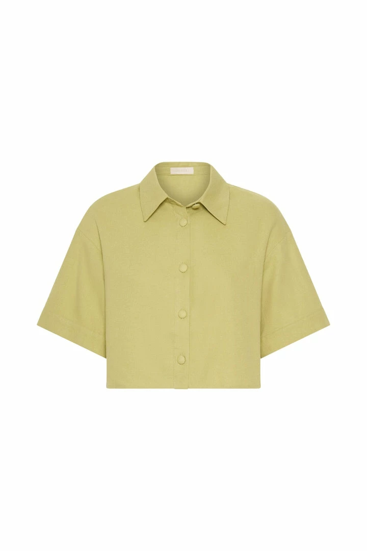 QNG Maja Button Up Cropped Linen Shirt - Apple 11 QNG Maja Button Up Cropped Linen Shirt - Apple