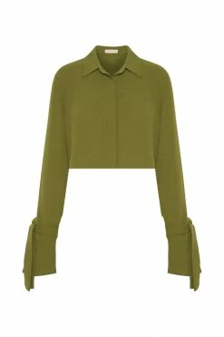 QNG All Tops Issy Cropped Shirt - Green 15 QNG All Tops Issy Cropped Shirt - Green